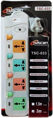 TUSCan Extension Cord - 3 Meter Cable 4  Socket Extension Boards