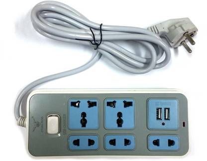 Gadget-Wagon 2 nos 3way, 3 Nos 2 Way plug socket with 2.1 Amp Dual USB ports, Individual Switch & LED Indicator -1.8 meters cord length 5  Socket Extension Boards