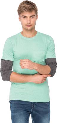 CAMPUS SUTRA Solid Men Round Neck Light Green T-Shirt