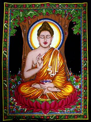 Amazing India Lord Buddha Sequin Cotton Wall Hanging Aisbm010 God Tapestry