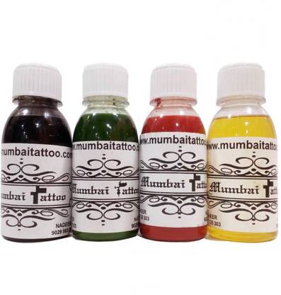 Mumbai Tattoo TEMPORARY TATTOO COLOUR SET OF 4 BOTTELS Tattoo Ink