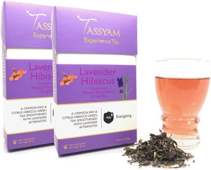 Tassyam Tassyam Lavender Hibiscus Green Tea Darjeeling Handmade 100 grams (2x 50g), Pack of 2 Lavender, Hibiscus Tea Box
