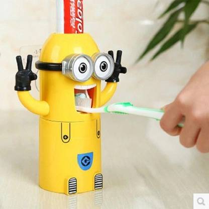 TUZECH Minion Toothpaste Dispenser - Can Hold 2 Brushes Plastic Toothbrush Holder