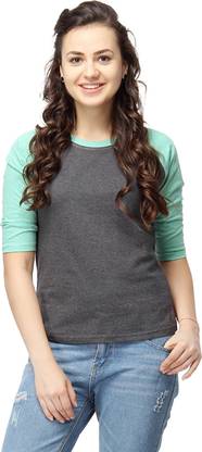 CAMPUS SUTRA Casual Short Sleeve Solid Women Green Top