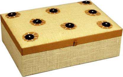 Treasure Hunt Jute Embellished-3 Divided-Medium Makeup & Jewellery Vanity Box