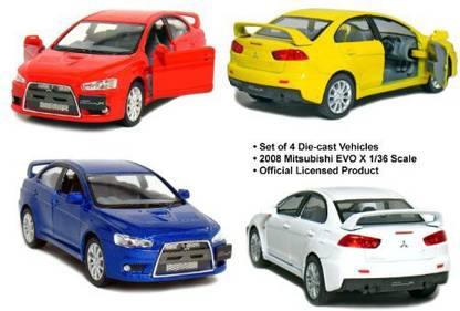 Kinsmart Set Of 4: 5" 2008 Mitsubishi Lancer Evolution X 1:36 Scale