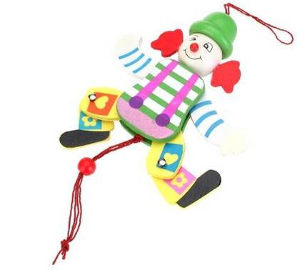 Generic SODIAL(R) Wooden Clown Pull String Toy Arms Legs Go Up and Down Kids Toy - Random Color