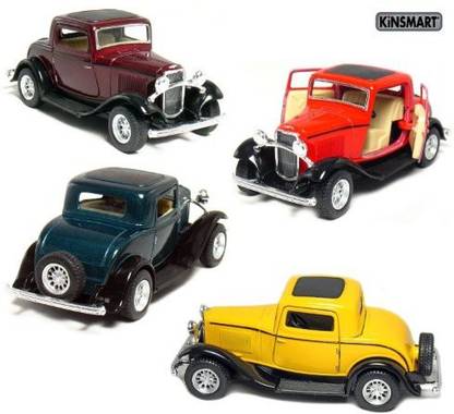 Kinsmart Set Of 4: 5" 1932 Ford 3-Window Coupe 1:34 Scale