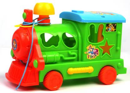 Pigloo Pull Along Toy Train Engine with Shape Blocks