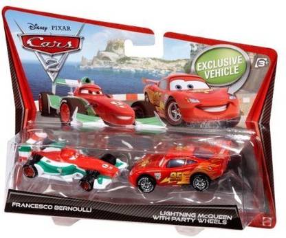 DISNEY Pixar Cars 2 - Francesco Bernoulli & Lightning Mcqueen With Party Wheels 1:55 Scale Die-Cast 2-Pack