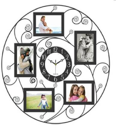 Wallace 701-Black Designer Metal Photo-frame Cum Wall Clock Analog 60 cm X 60 cm Wall Clock