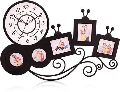 Fieesta Steven1666Black Colored Decorative Photo Frame with Clock Analog 46 cm X 30 cm Wall Clock