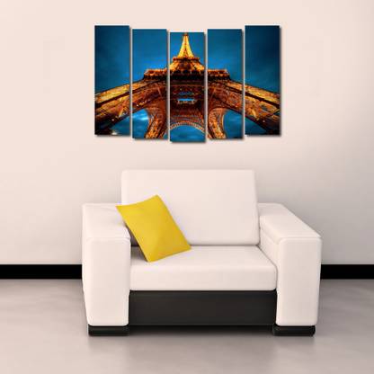 999 स्टोर Multiple Frames Printed Eiffel Tower like Modern Wall Art Painting - 5 Frames (148 X 76 Cms)