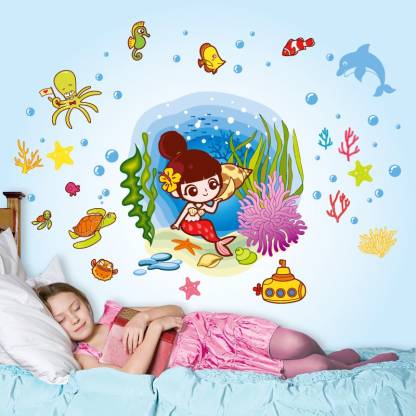 Aquire Girls Room Underwater Mermaid and Creatures Self Adhesive Sticker