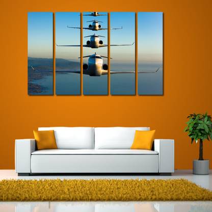 999 Store Multiple Frames Printed Flying Planes like Modern Wall Art Painting - 5 Frames (148 X 76 Cms)