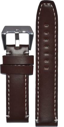 KOLET Plain White Stitched 24BR 24 mm Genuine Leather Watch Strap