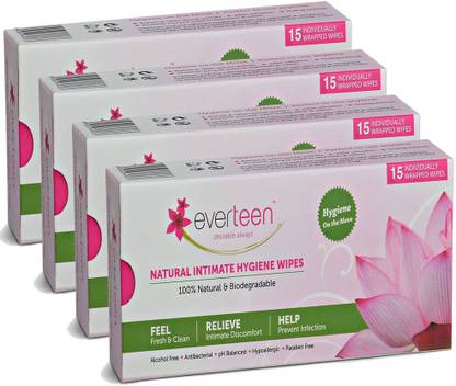 everteen Individually Wrapped Natural Hygiene Intimate Wipes