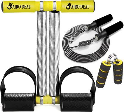 AJRO DEAL Double Spring Tummy Trimmer, Skipping Rope & Hand Gripper for Workout, Home Gym Ab Exerciser