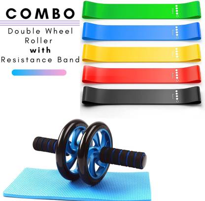 Neelam Store Double Wheel Abs Roller With Knee Pad | Resistance Band Pack of 5 Piece | Ab Exerciser