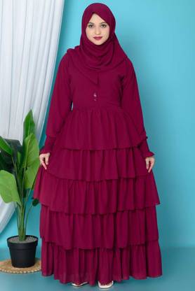 MiddyaJori Georgette Solid Burqa With Hijab