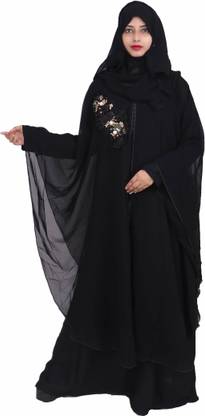 Dubai Collection Polyester Self Design Abaya With Hijab