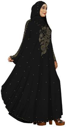 Dubai Collection Polyester Self Design Burqa With Hijab