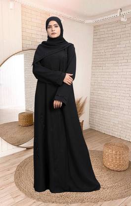Khadija Fashion Polycotton Self Design Abaya With Hijab