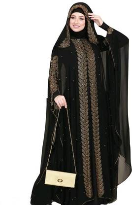 Buraque Designer Polyester Solid Abaya With Hijab