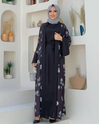 ovais abaya collection Georgette Solid Abaya With Hijab