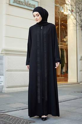 Buraque Designer Polyester Solid Abaya With Hijab