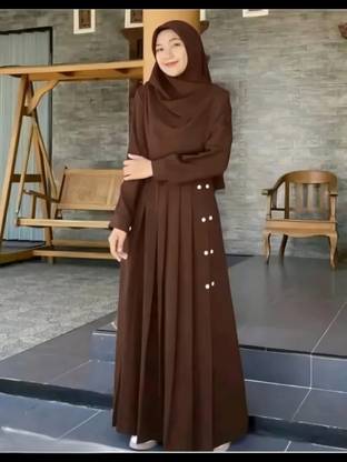 HrCollection Cotton Silk Solid Abaya With Hijab