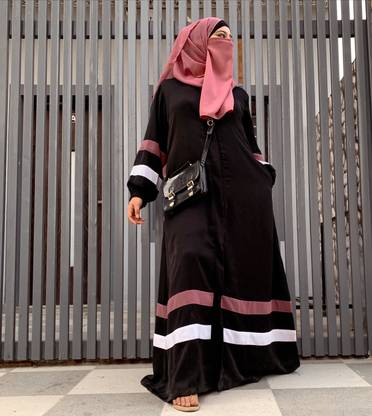 Bashariya Silk Blend Striped Abaya With Hijab