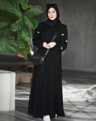maabaya Polyester Solid Abaya With Hijab