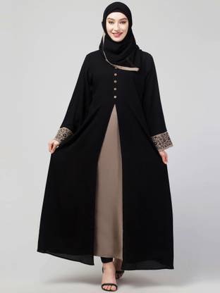 N4N Garments Nida Matte Solid Abaya With Hijab