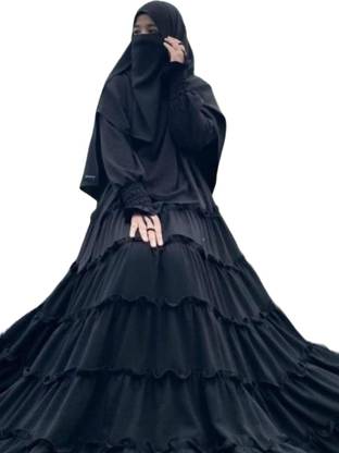 Dubai Collection Polyester Self Design Burqa With Hijab