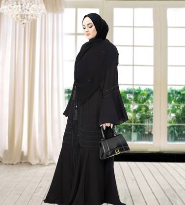 Buraque Designer Polyester Solid Abaya With Hijab