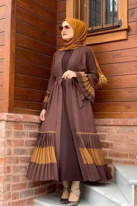 Dubai Collection Polyester Self Design Burqa With Hijab