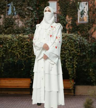 Buraque Designer Polyester Solid Abaya With Hijab