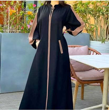 Dubai Collection Cotton Blend Solid Abaya With Hijab