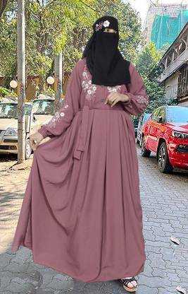 Buraque Designer Polyester Solid Abaya With Hijab