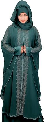DCSTORE1 Cotton Blend, Polyester Self Design, Solid, Houndstooth Abaya With Hijab