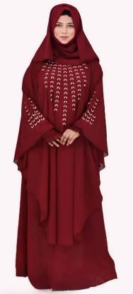 A N FASHION HUB Georgette Self Design, Solid Abaya With Hijab