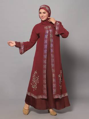 Burkha Georgette Solid Burqa With Hijab