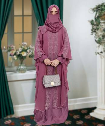 Buraque Designer Polyester Solid Abaya With Hijab