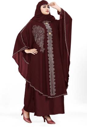 Fatima Nida Matte Self Design Abaya With Hijab