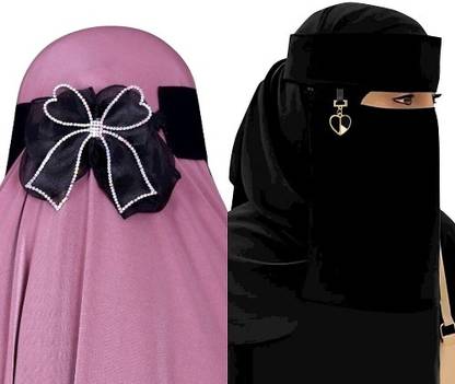 WEBSELL Chiffon Striped, Self Design Naqab