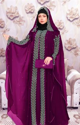 Buraque Designer Nida Matte Solid Abaya With Hijab