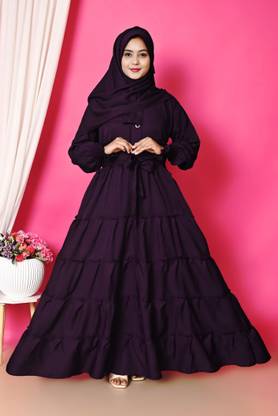 Ahil Dresses Cotton Silk Solid Abaya With Hijab