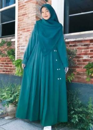 Ahil Dresses Cotton Silk Solid Abaya With Hijab