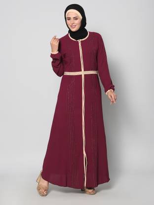 Burkha Crepe Solid Burqa With Hijab
